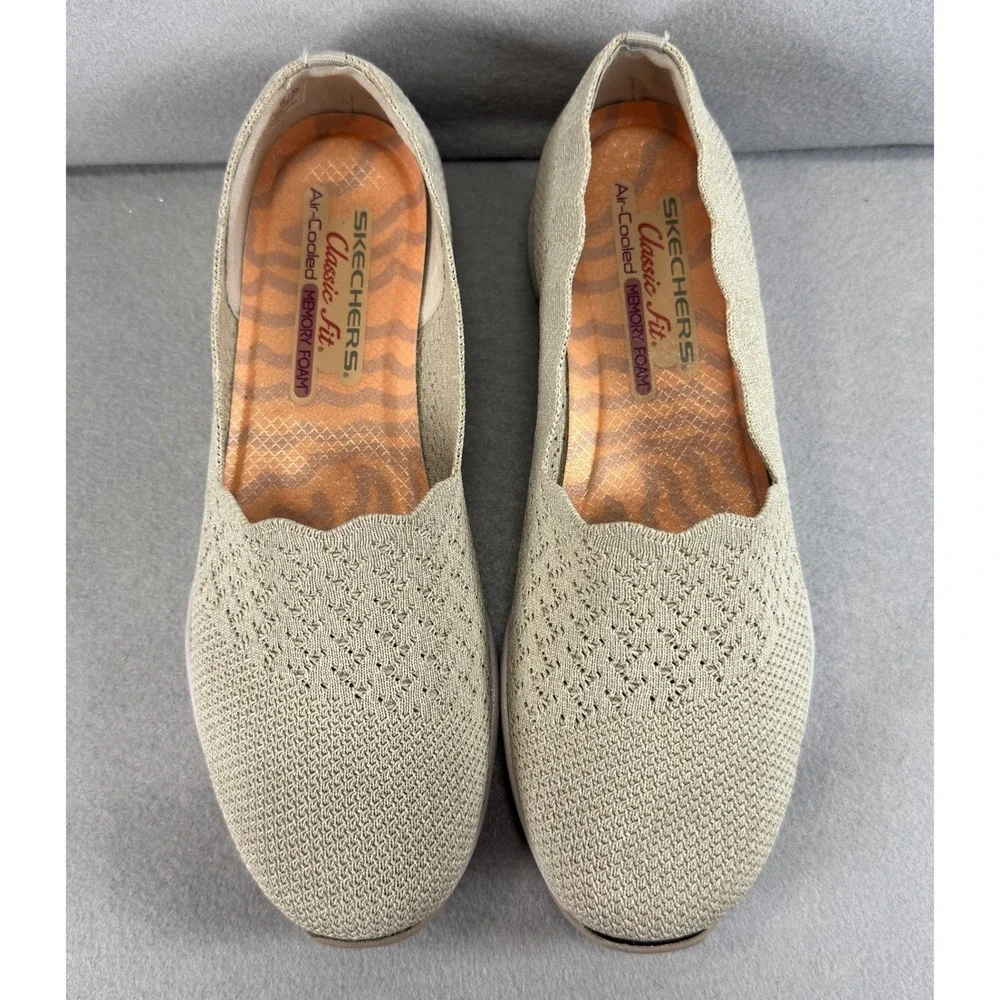 Skechers Seager Stat Classic Fit Women 9 Taupe Knit Memory Foam Slip On Loafers